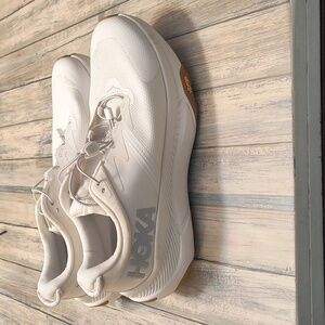 Hoka One One Men's Cream/White Athletic Running Shoes with Gum Accents